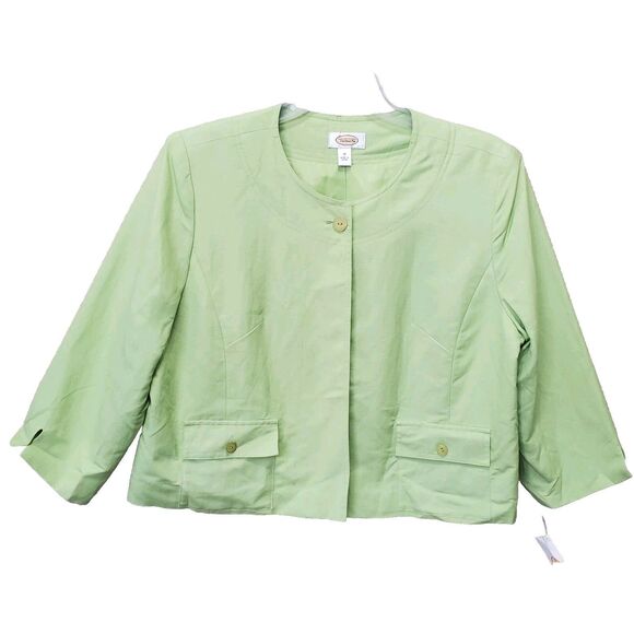 Talbots Linen Blend One-Button Green Long Sleeve Blazer Size 18 NWT - Picture 1 of 7